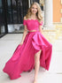 Two Piece Off The Shoulder Asymmetrical Satin Prom Dresses with rihinestone  LBQ0561
